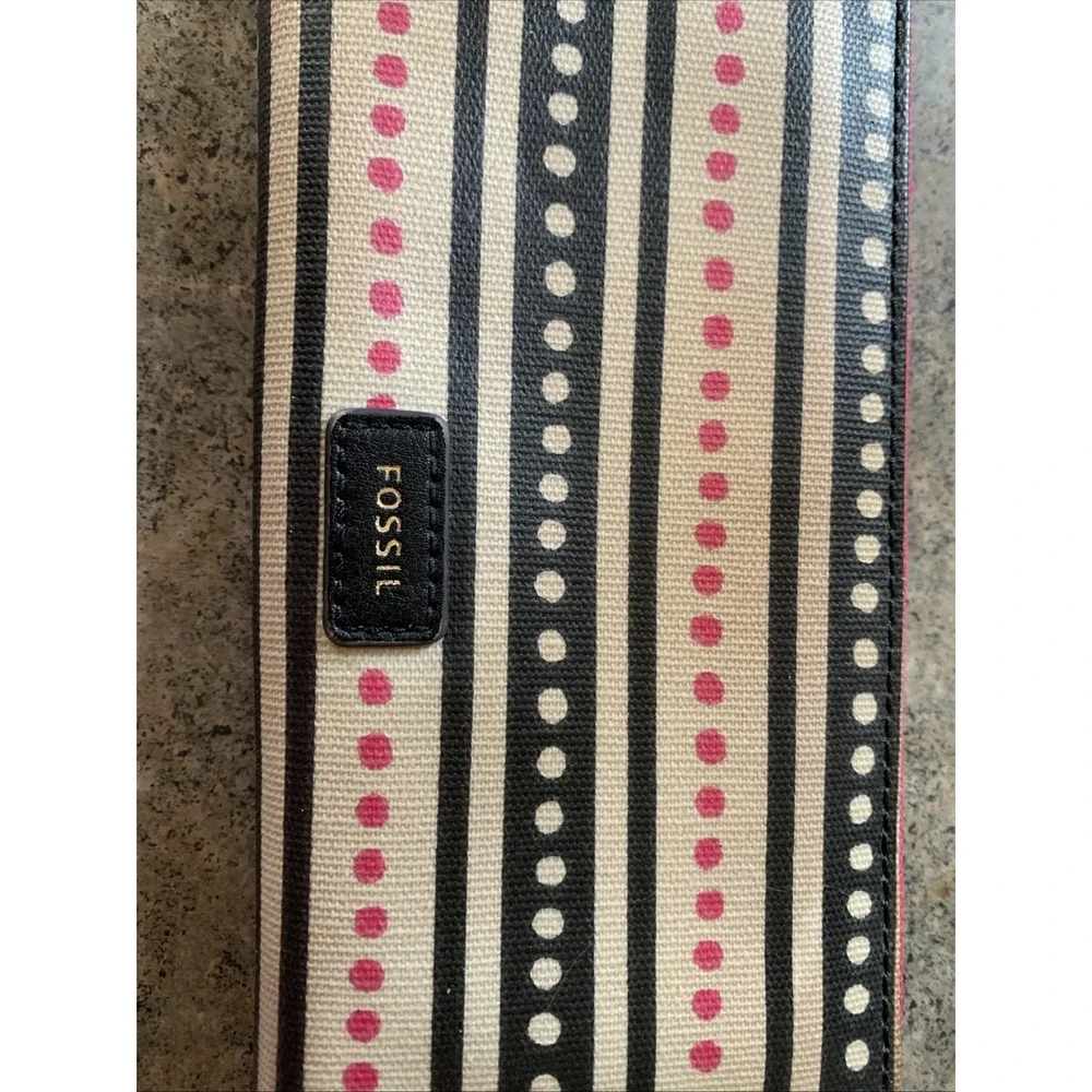 Fossil Eliza Clutch Pink Dots Zipper Accordion Wallet Black‎ Interior